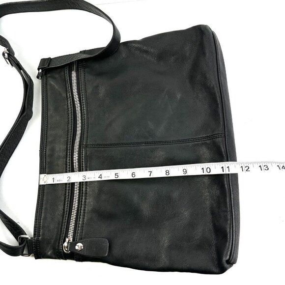 Margot Crossbody Bag Double Zip Black Leather Handbag Silver Accent Purse - Picture 8 of 10